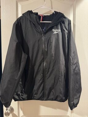 Reebok Black Hooded Zip-Up Jacket with White Logo